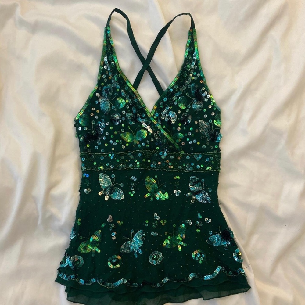 Vintage Y2K beaded green Bebe top
